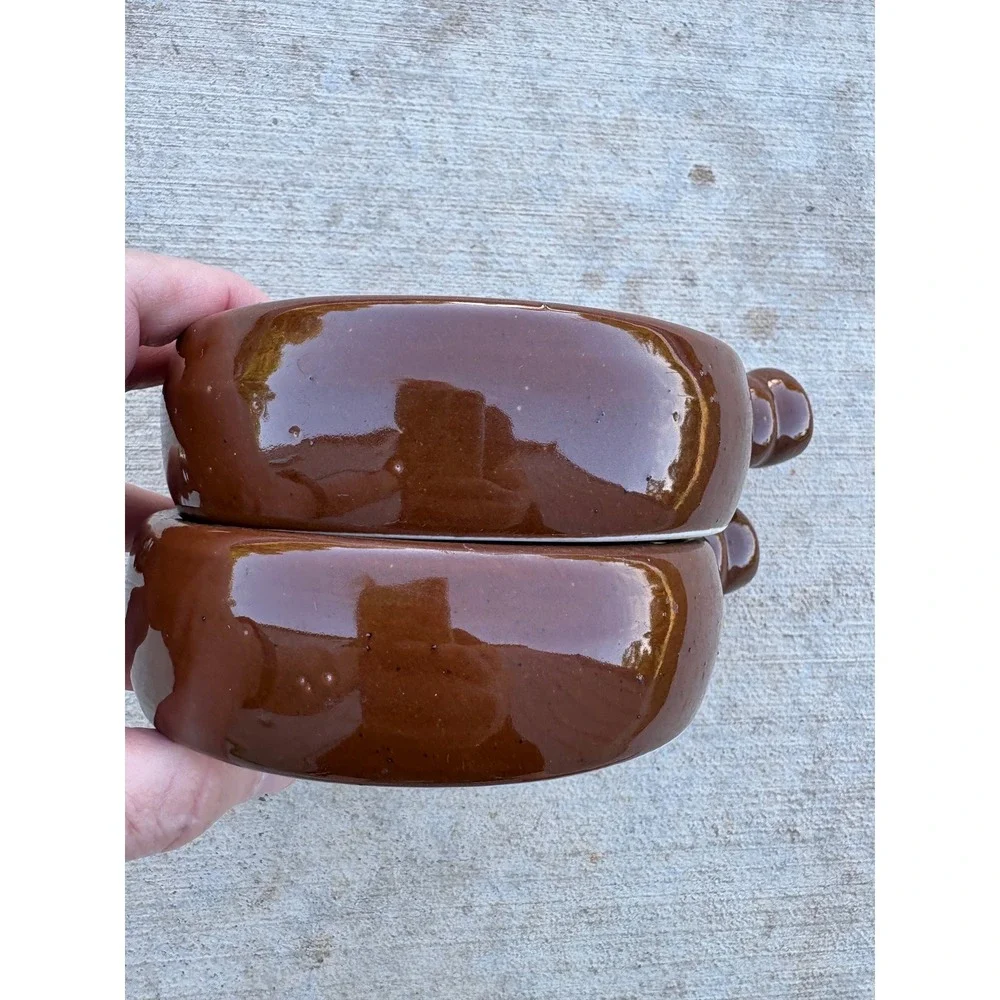 Vintage Brown Ceramic Escargot Dishes Set Snail Baking Plates 6-Hole MCM Retro